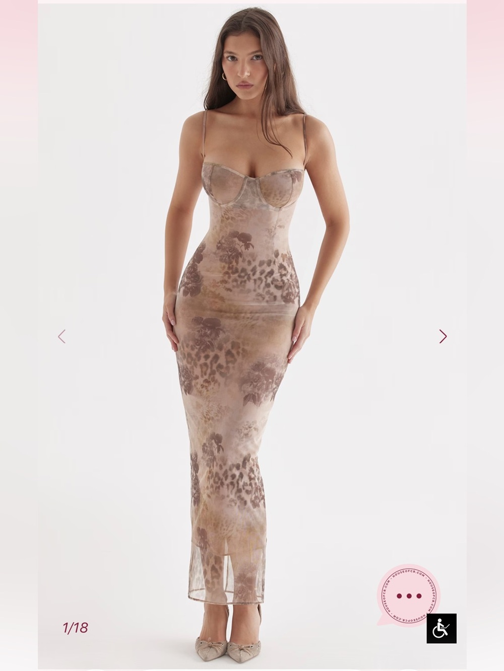 House of CB Aiza Cream Leopard Print Maxi Dress Taupe (A-C Cup)